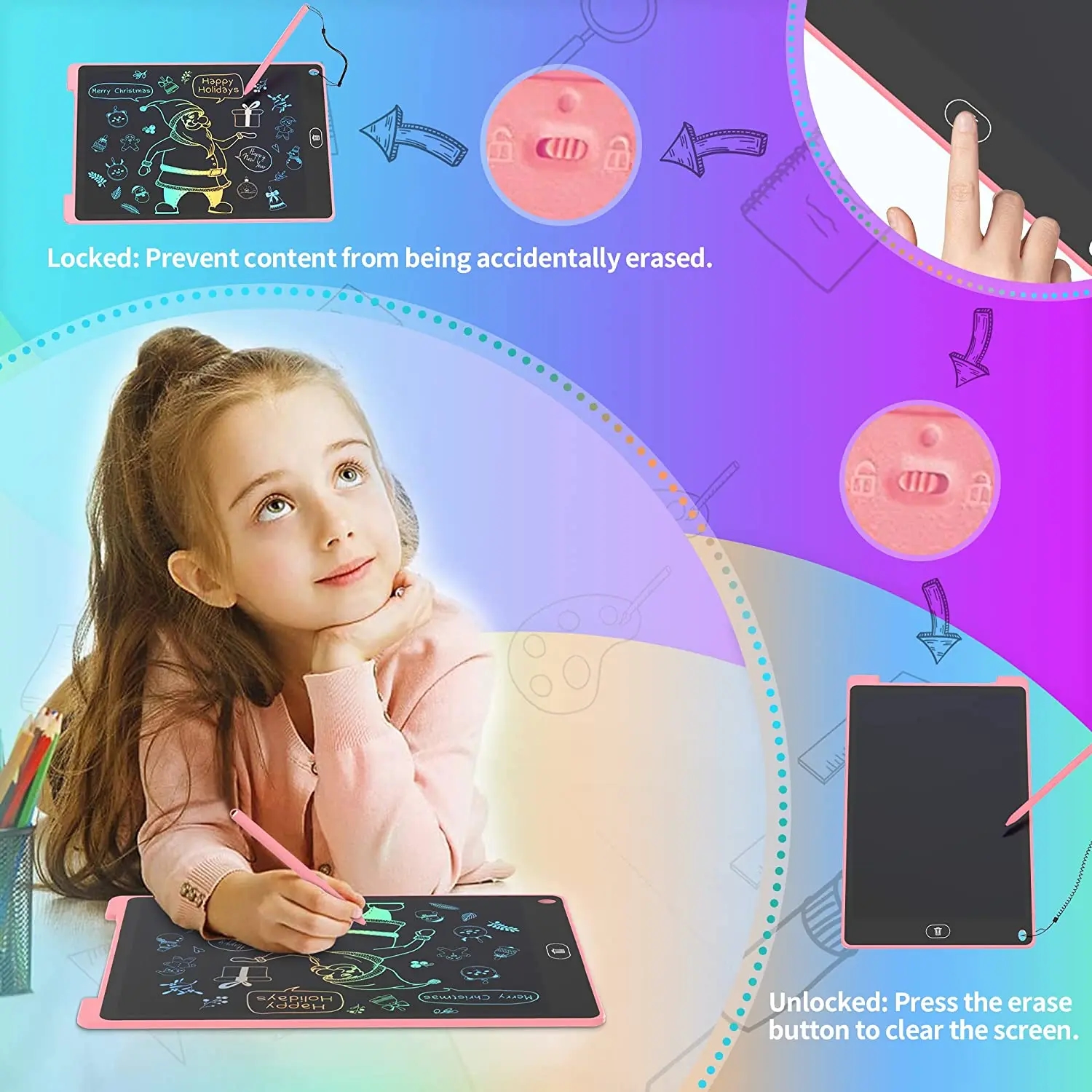 Bright and attractive red drawing and writing tablet