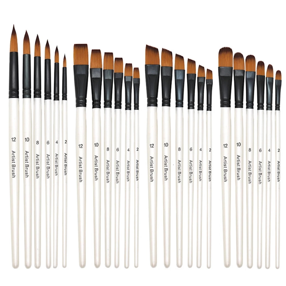 Six artistic brushes in a set with wooden handles