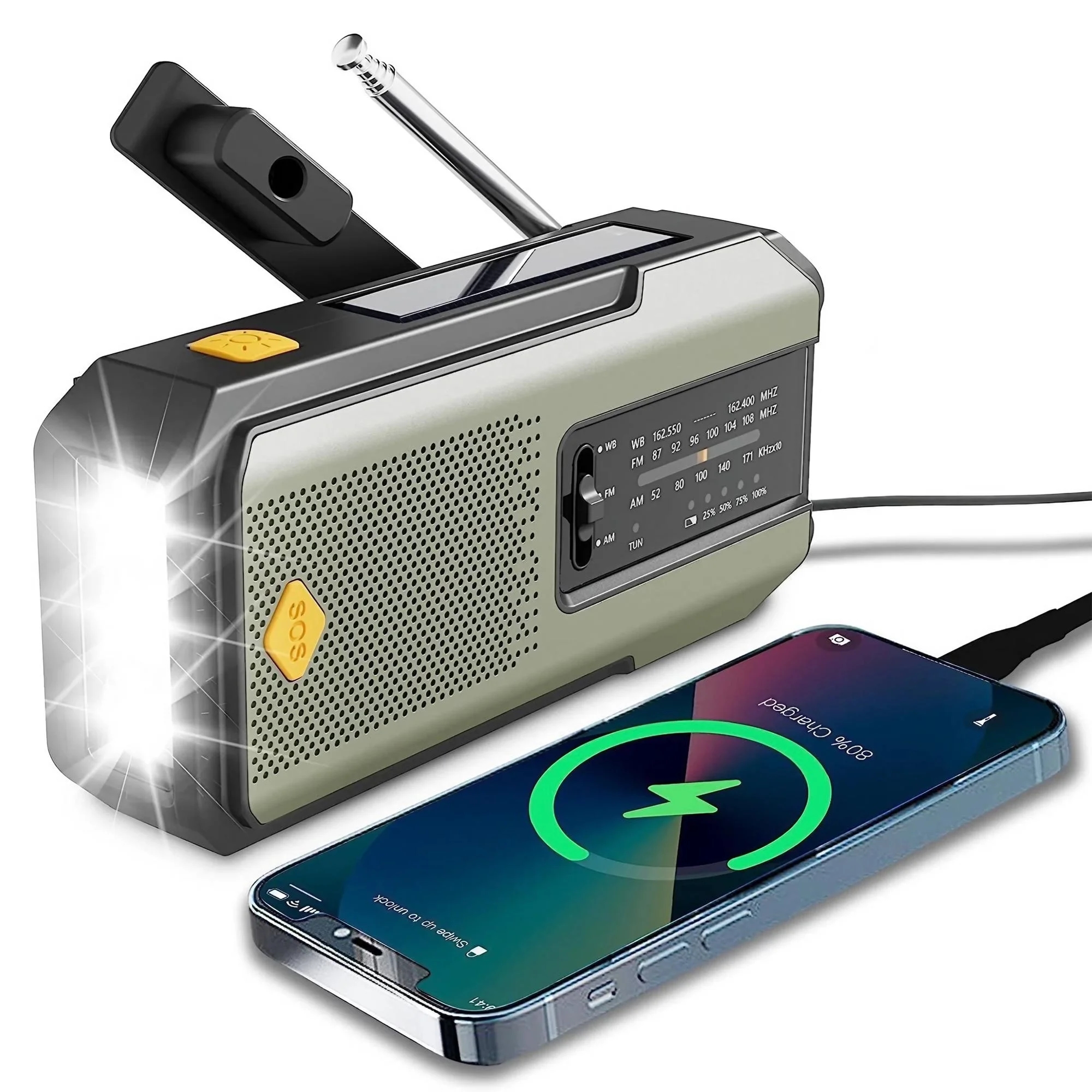 Multifunctional radio in red, perfect for travel and emergency situations