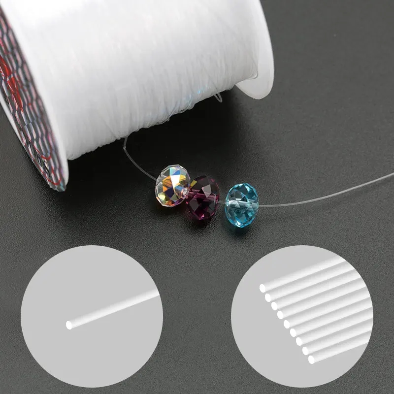 Photograph of the thread being used to create a beaded necklace
