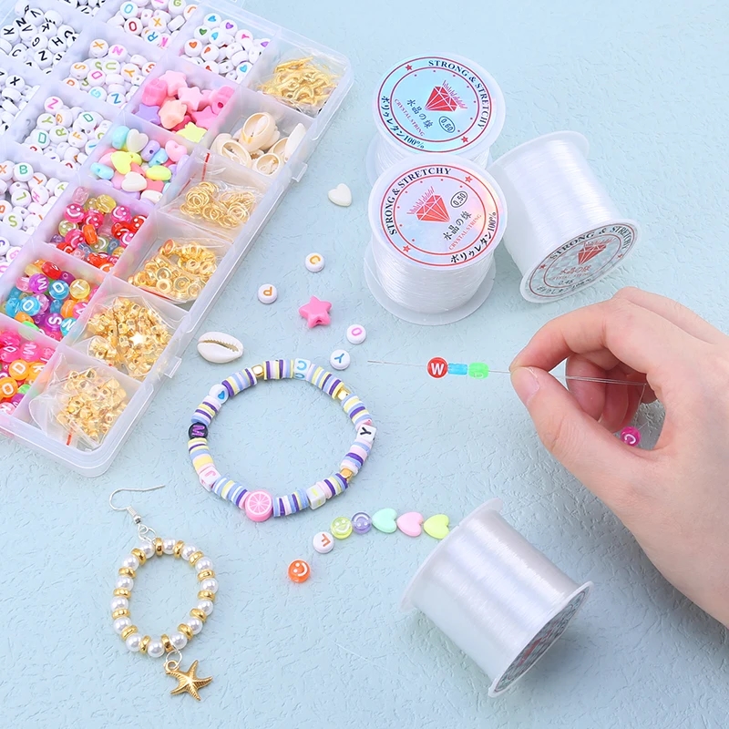 Photograph of the plastic thread being used for beadwork