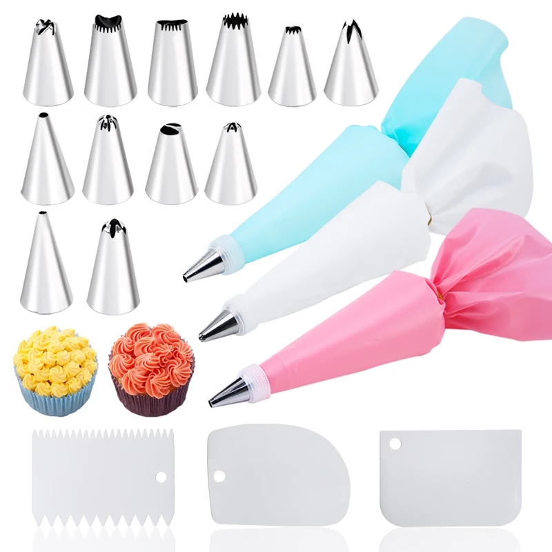 A set of various shaped and sized culinary nozzles