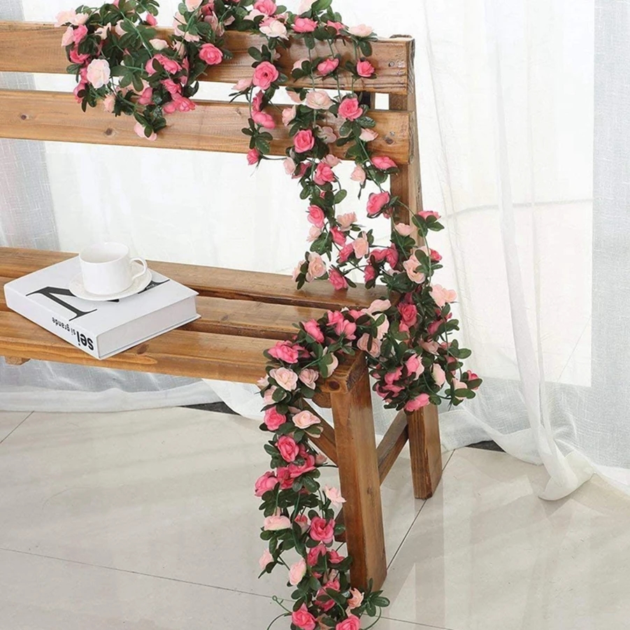 Artificial pink garlands with lighting