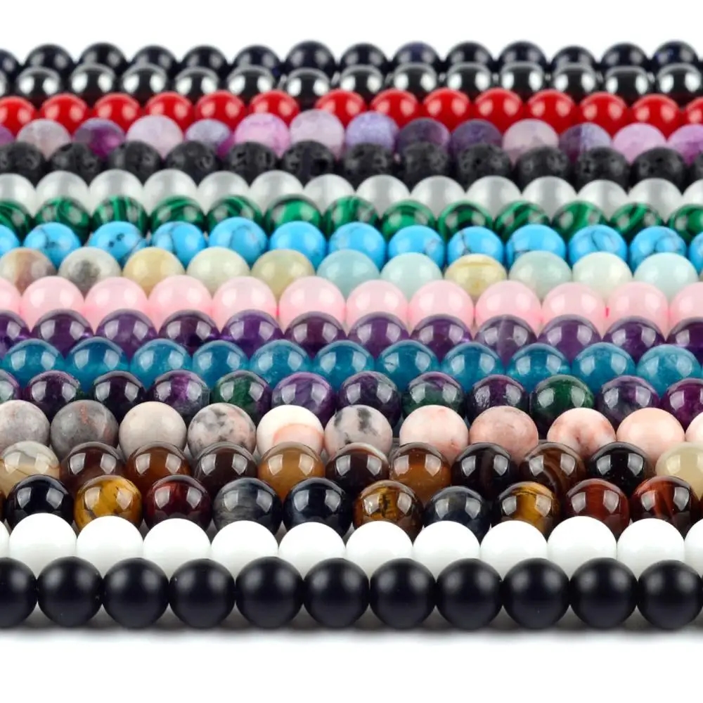 Perles noires mates lisses en obsidienne