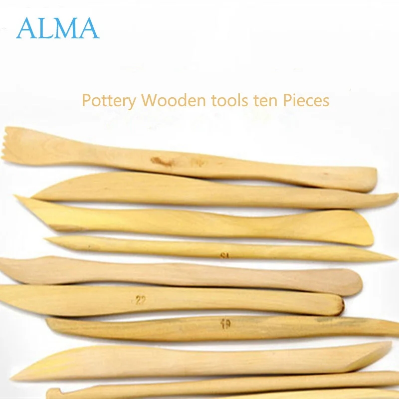 Set of safe wooden tools suitable for children's creativity with clay and plasticine
