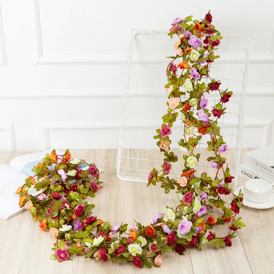 Artificial pink garlands decorating the interior