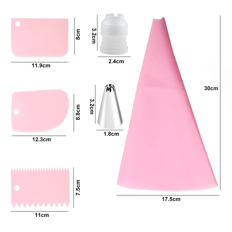 Variety of shapes and sizes of confectionery nozzles in the set