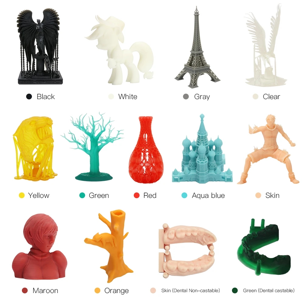 Bottle of ANYCUBIC photopolymer resin and 3D printing tool