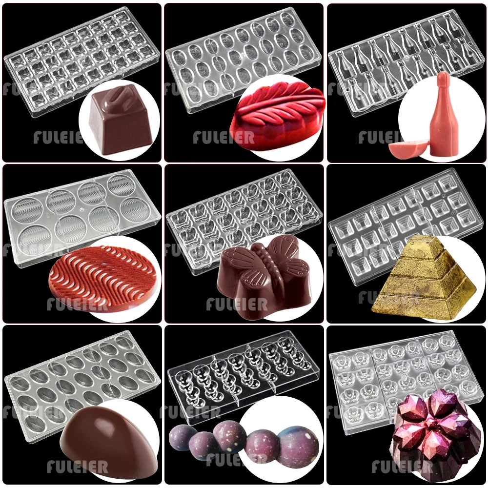 Diverse silicone molds for creating chocolate figurines, candies, and decorations