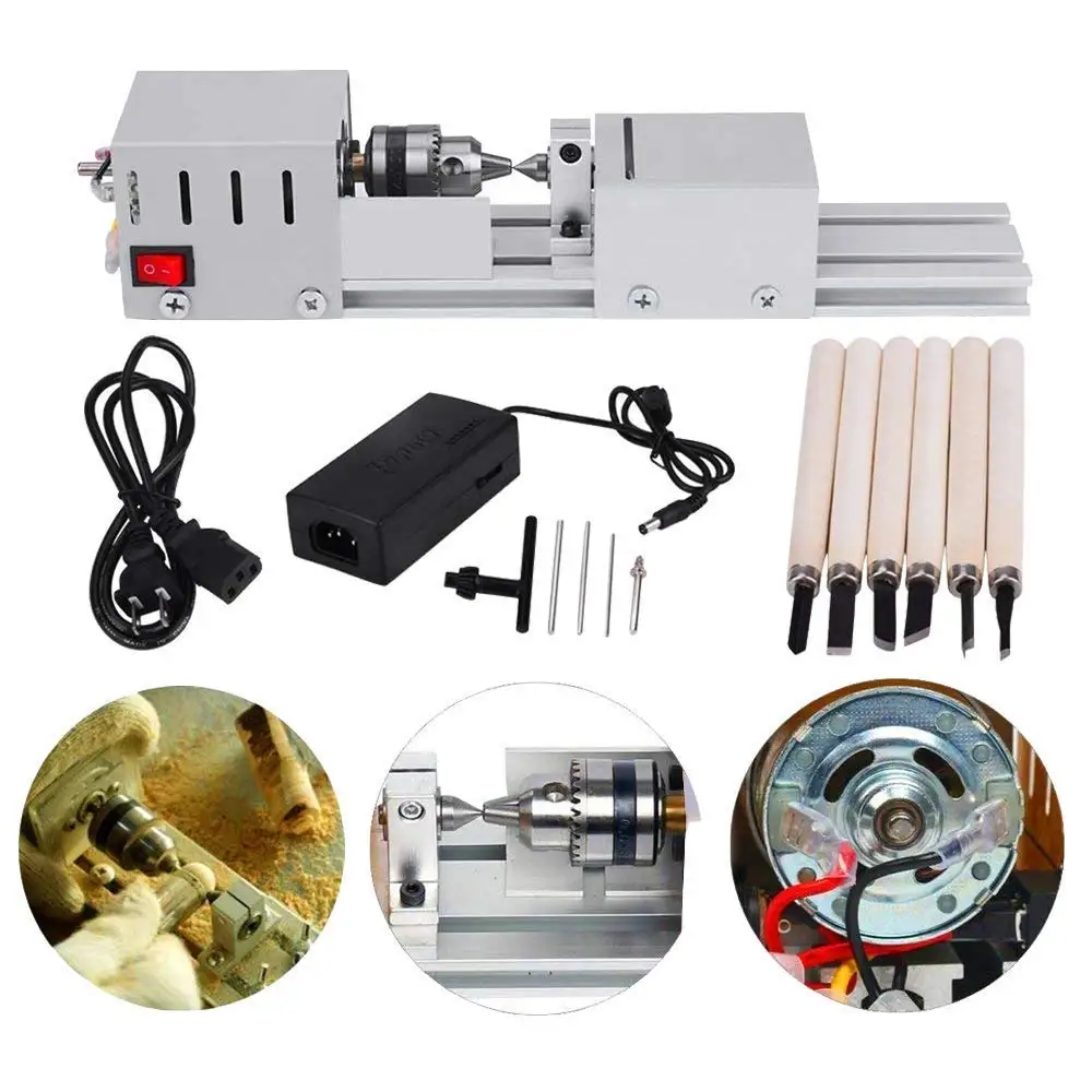 Mini lathe on the desk with a wooden product