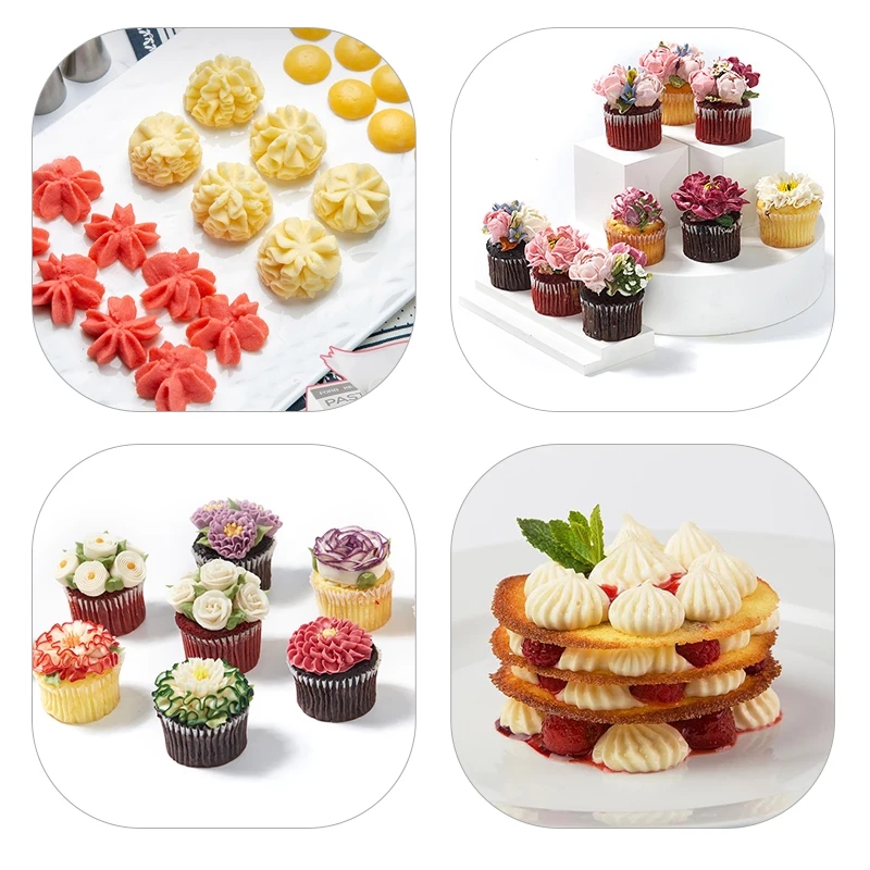 Stainless steel metal nozzles in a set for decorating baked goods