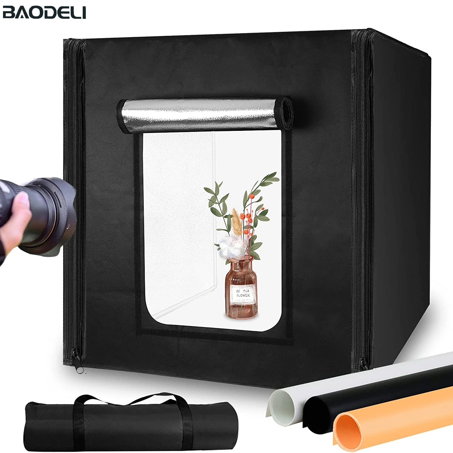 Setting up the photo studio with adjustable brightness for shooting