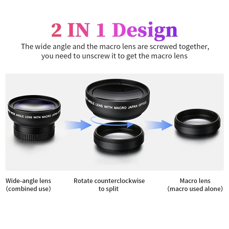 Image of the universal clip-on lens installed on a smartphone