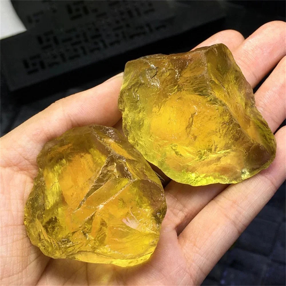 Small particles of yellow citrine mineral in natural form