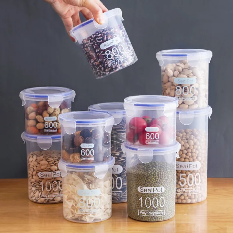 Compact containers with tight lids for storing dry goods