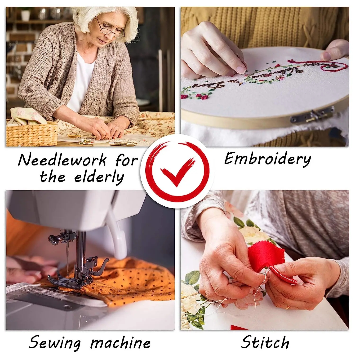 Hands of an elderly person using an automatic threader to quickly thread a needle