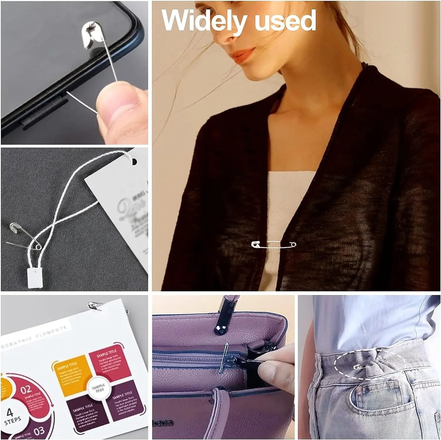 Wide choice of length and shades of metal safety pins