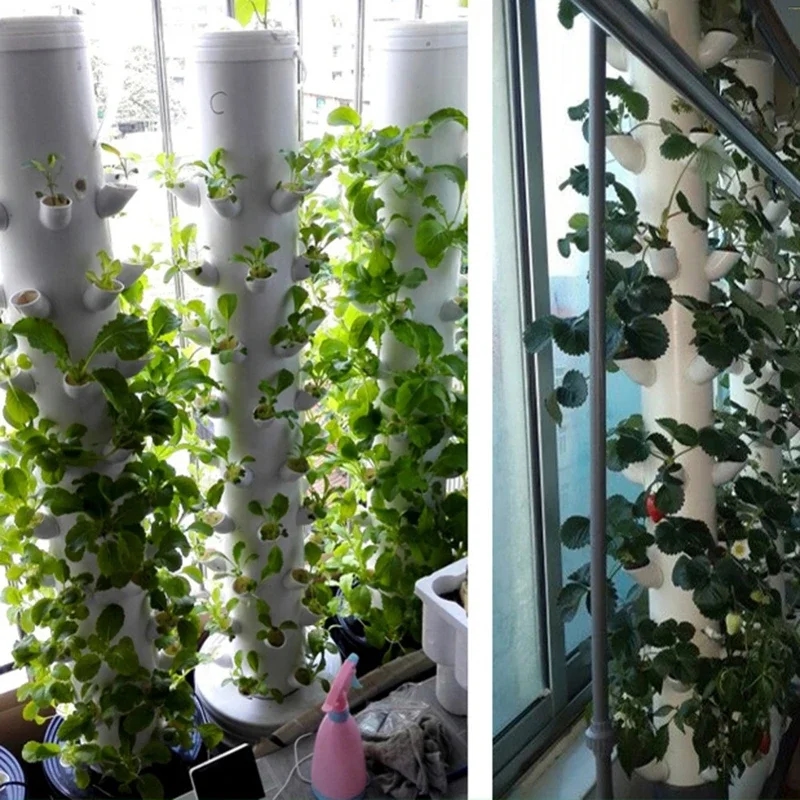 Vertical hydroponic system with installed plastic pots