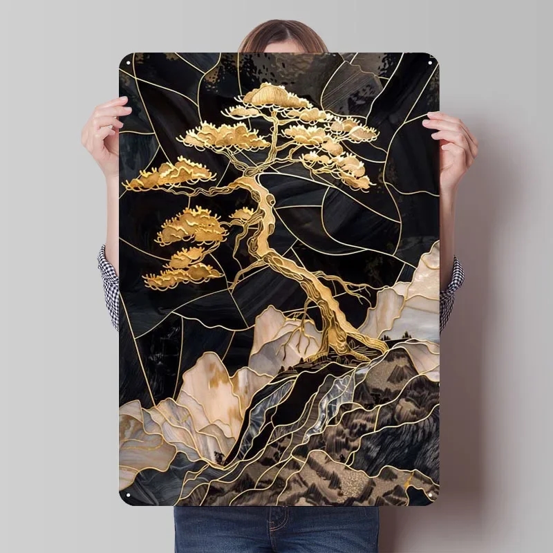 Decorative vintage metal sign with an image in the Japanese style