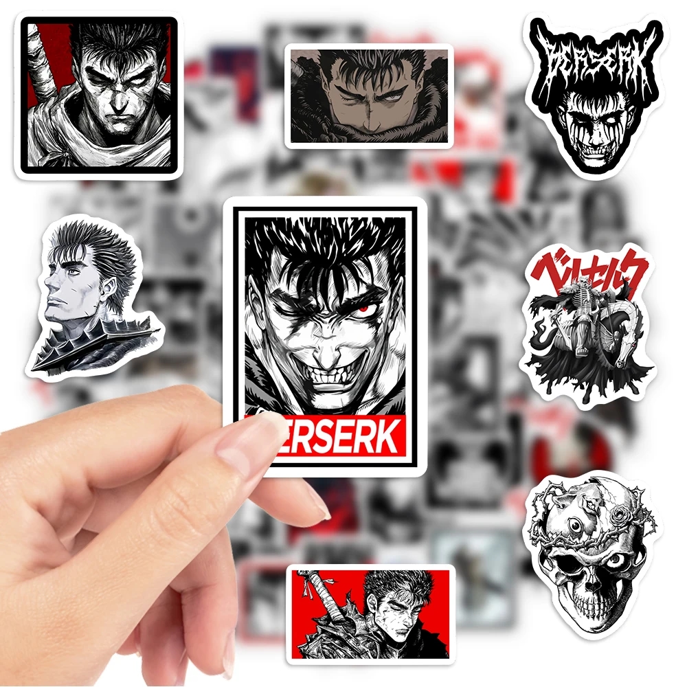 Detailed sticker with the grim and determined Guts, the main protagonist of the anime Berserk