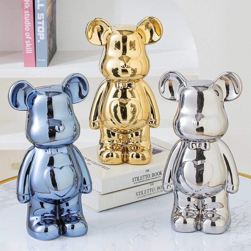 Ceramic bear statuette in deep black tone, looks incredibly stylish and modern