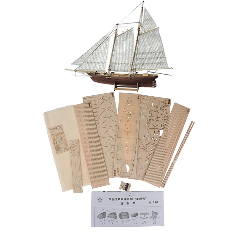Side view of a detailed wooden sailing ship in 1:120 scale