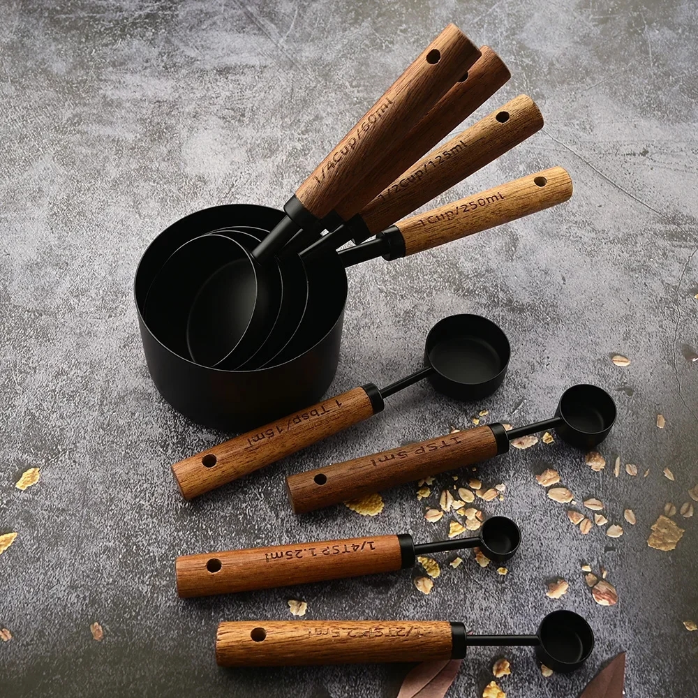 Elegant measuring cups with comfortable wooden handles for your kitchen