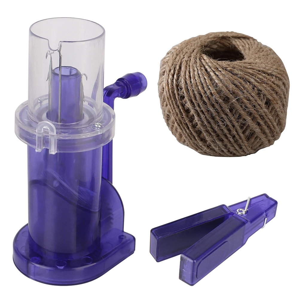 The process of creating a knitted item using a portable machine is shown