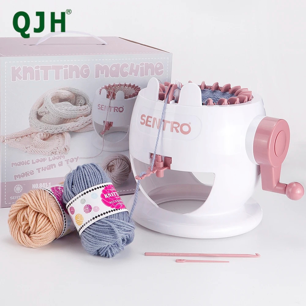 Elegant view of the SENTRO knitting machine with yarn and accessories set