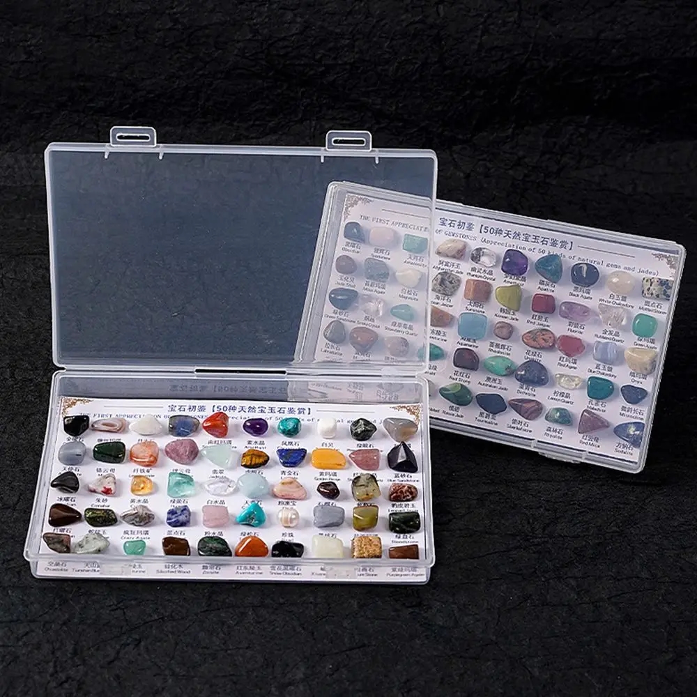 Polished samples of minerals in various shades and sizes