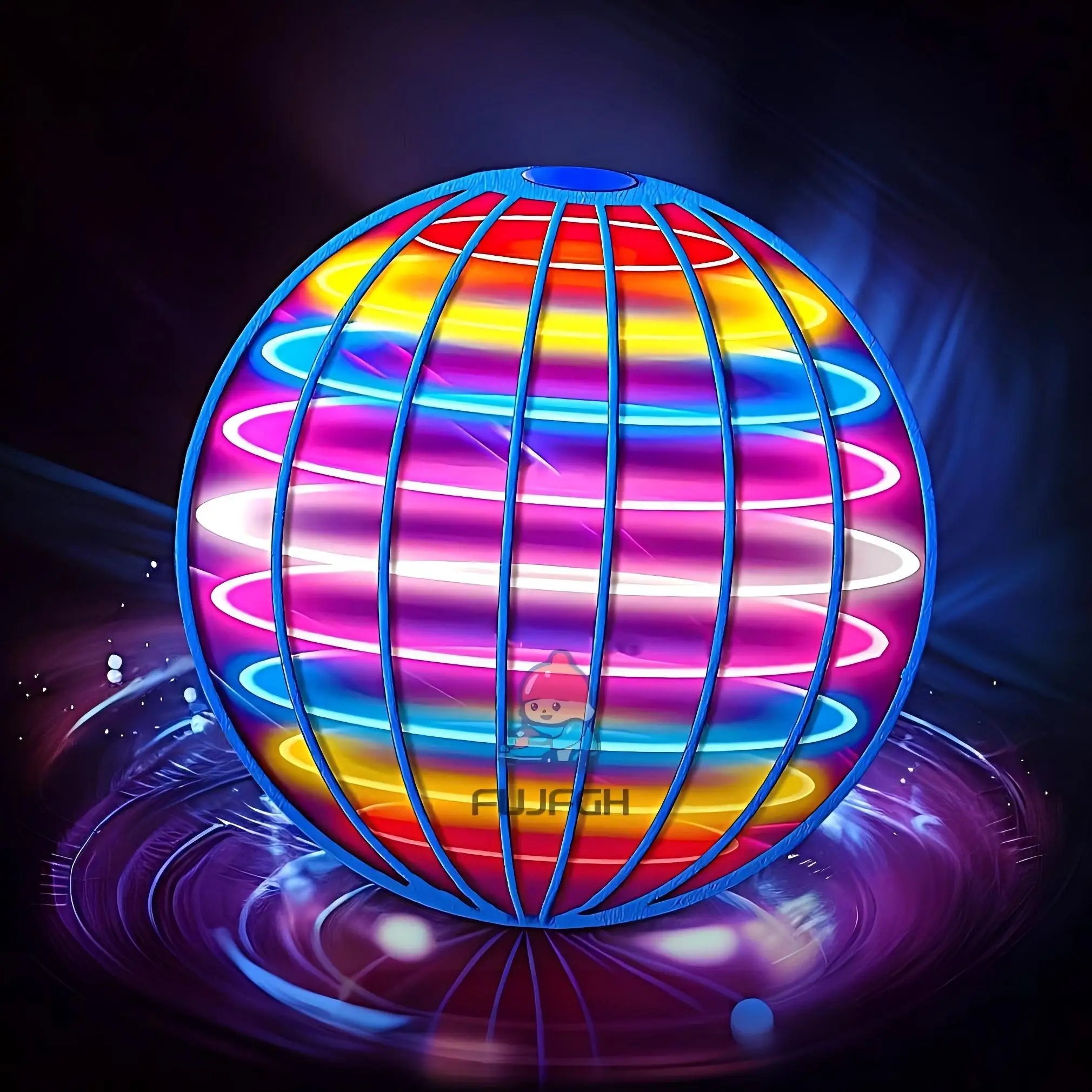 Flying ball with LEDs, levitating in the air