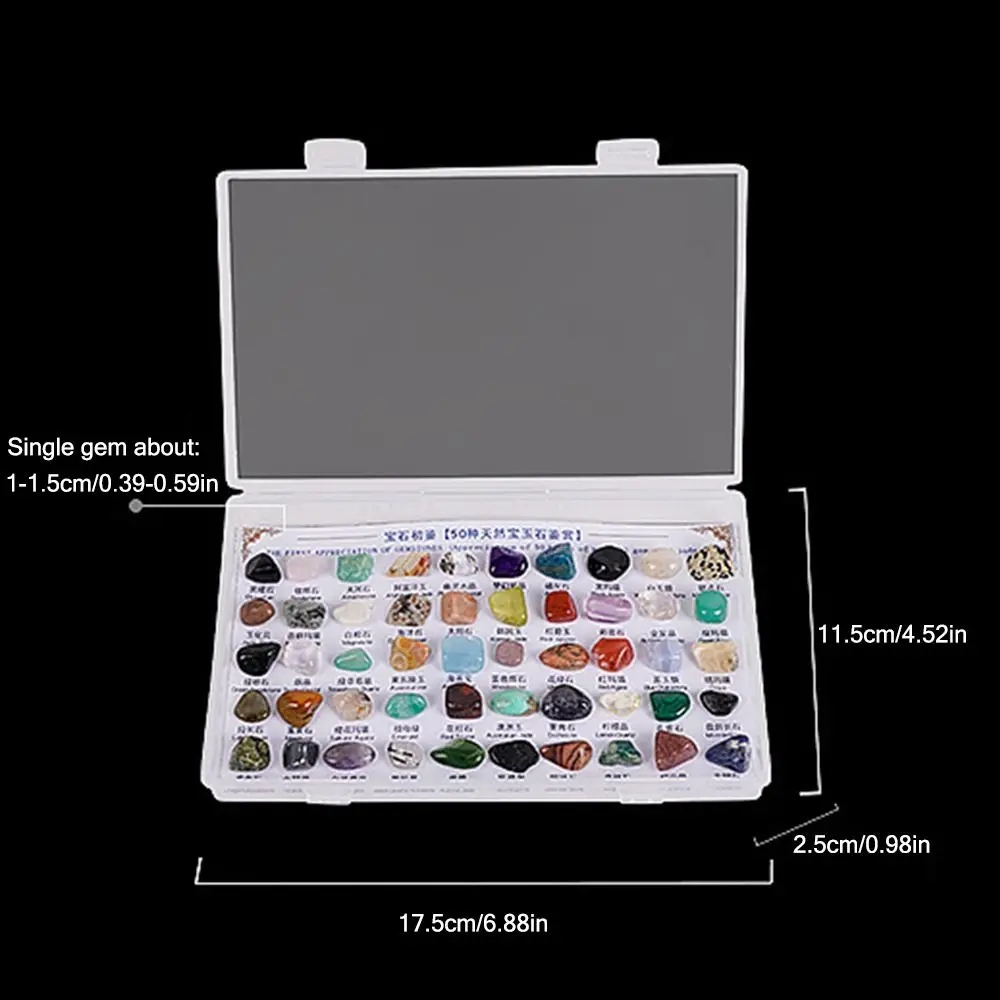 The collection includes smooth, matte, and shiny mineral samples
