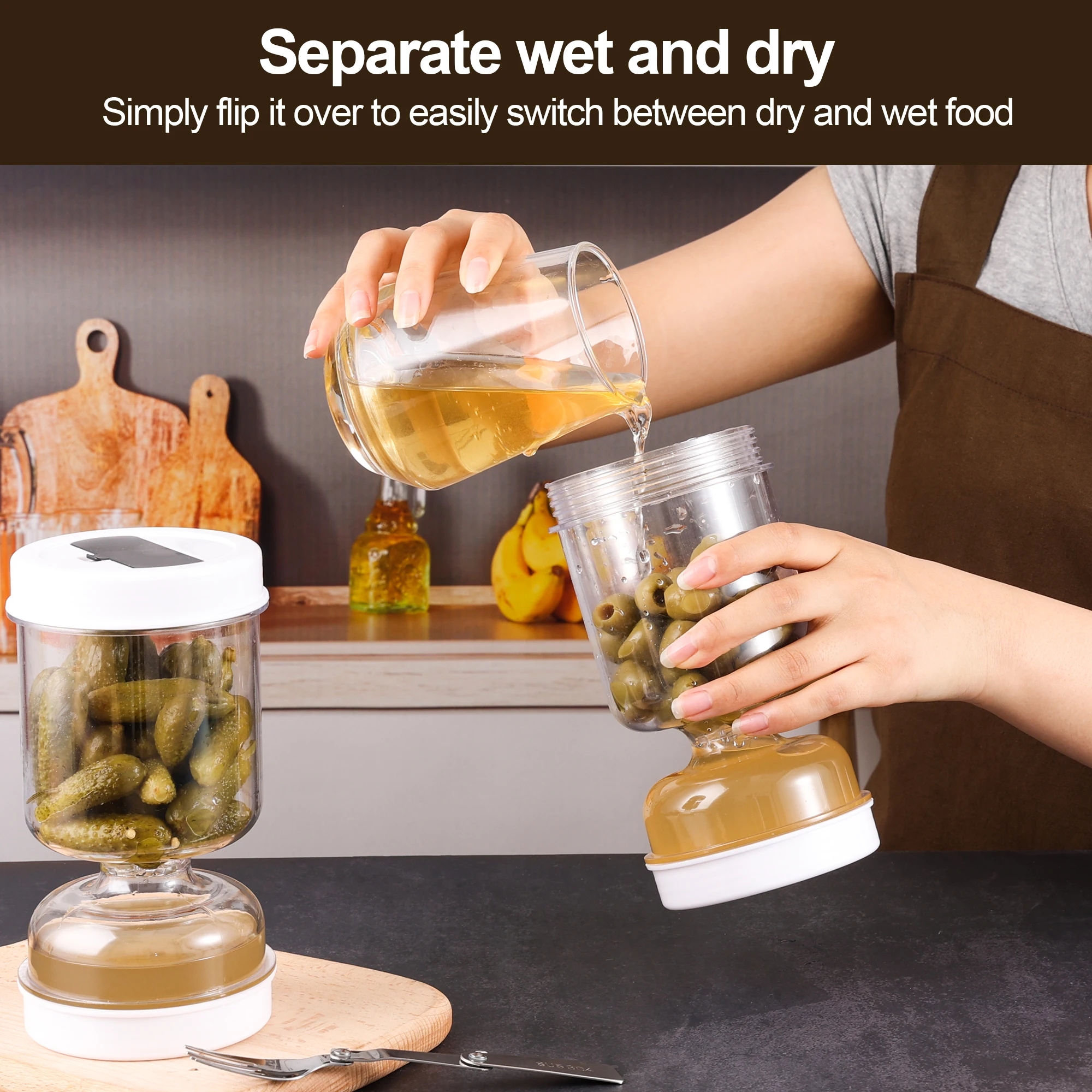 Elegant glass container for olives, perfectly fits any kitchen design