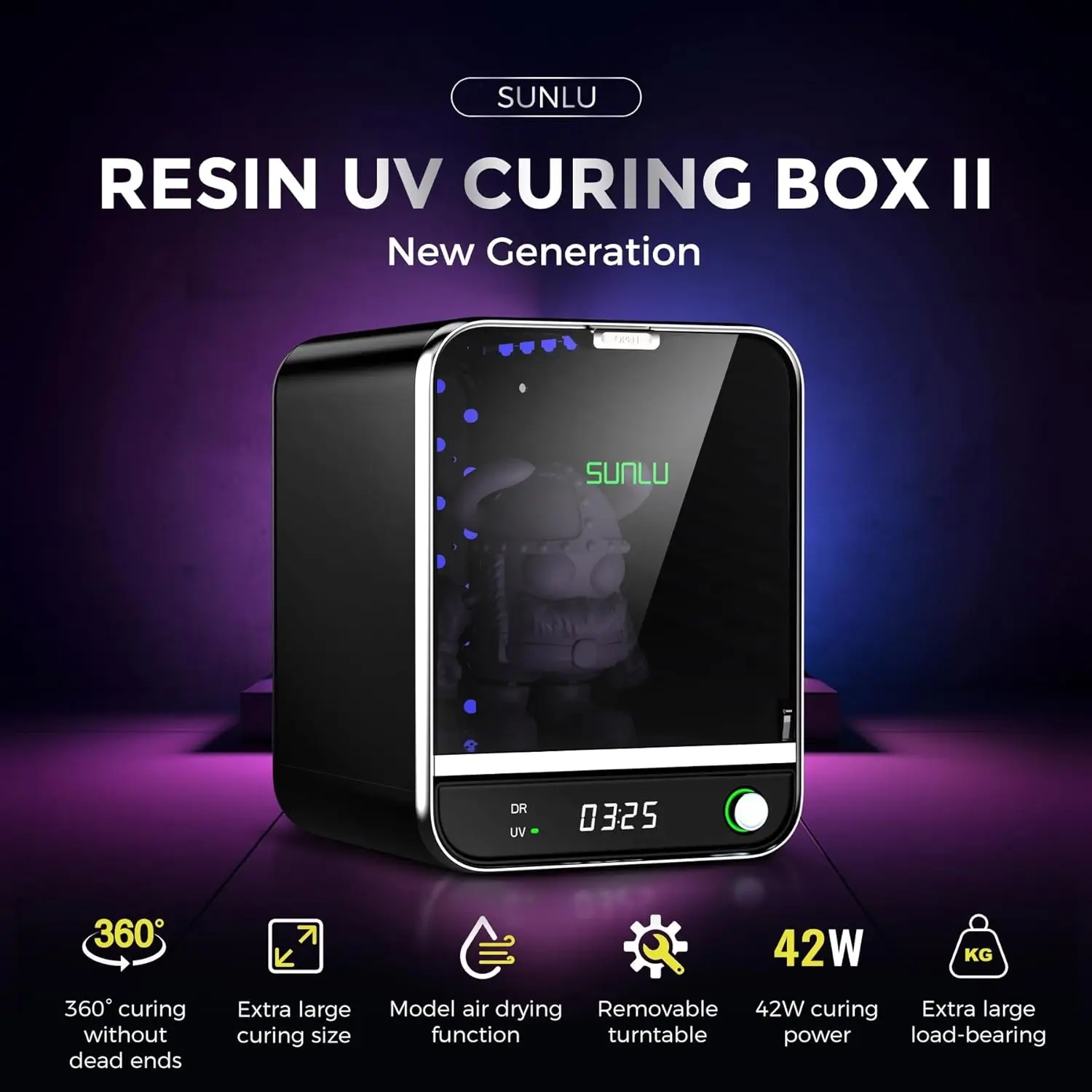 Aushärtungsprozess des Photopolymerharzes in der SUNLU UV Resin Curing Box RC II