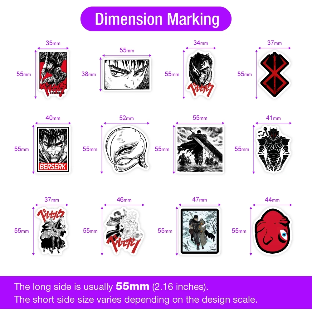Collection of expressive stickers with heroes of the cult anime Berserk in various poses and scenes