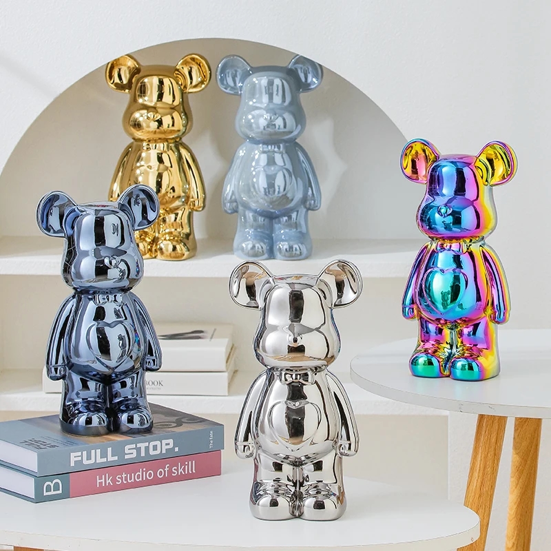 Ceramic bear statuette in light blue decor, looks incredibly elegant and refined