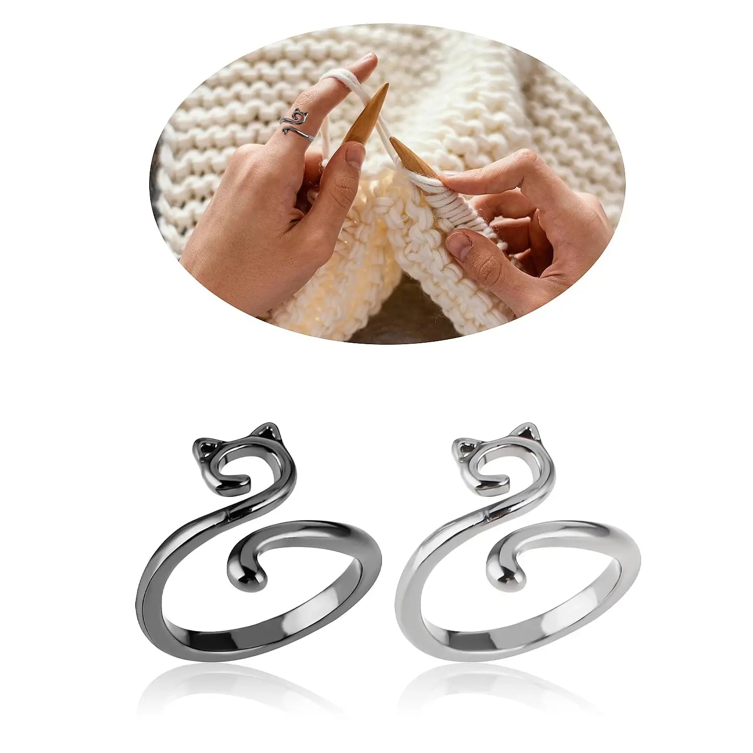 Close-up of a black adjustable crochet ring hook
