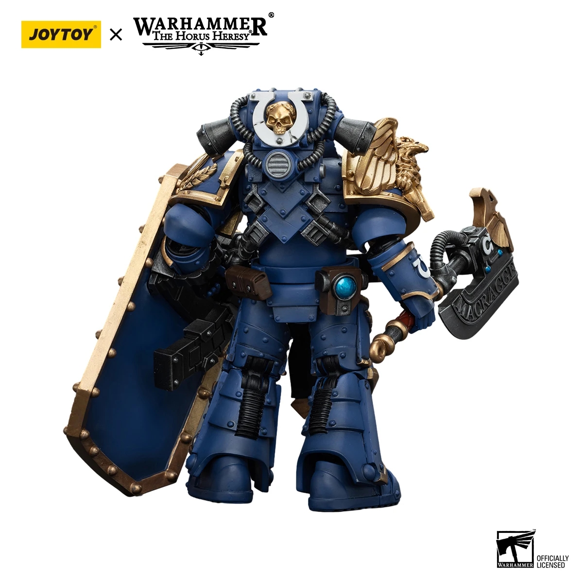 Set aus fünf Sammlungsfiguren der Ultramarines Invictarus Suzerain mit verschiedenen Posen und detaillierten Elementen