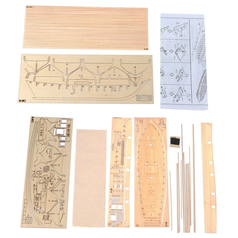 Detailed view of the finished wooden model of a sailing ship