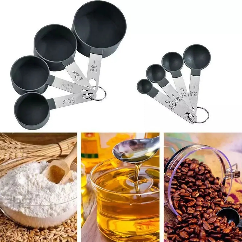 Measuring cups with engraved measurements that are easy to read during use