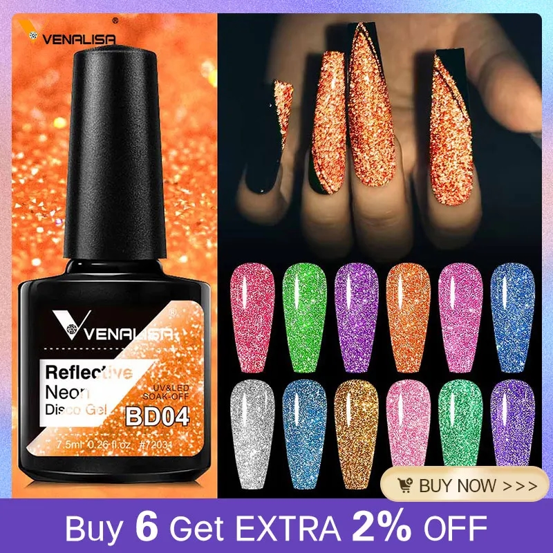 Image of Venalisa Gel Polish with Glitter Effect in bright neon color