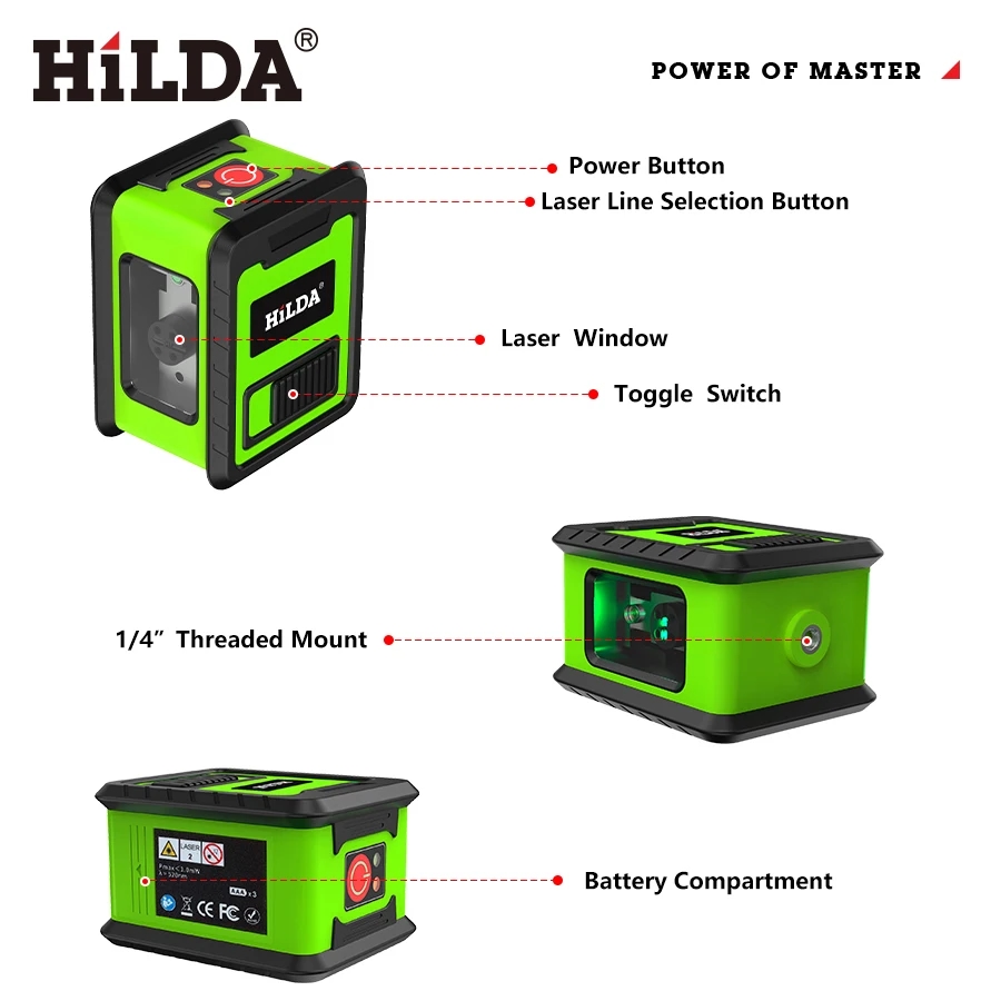 As linhas nítidas projetadas pelo nível a laser HILDA são facilmente visíveis em condições de iluminação intensa