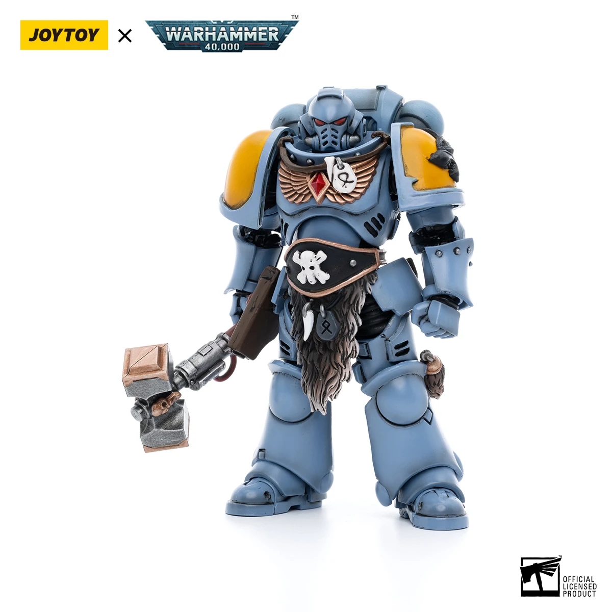 Detailed view of the armor elements and accessories of the space wolf figure