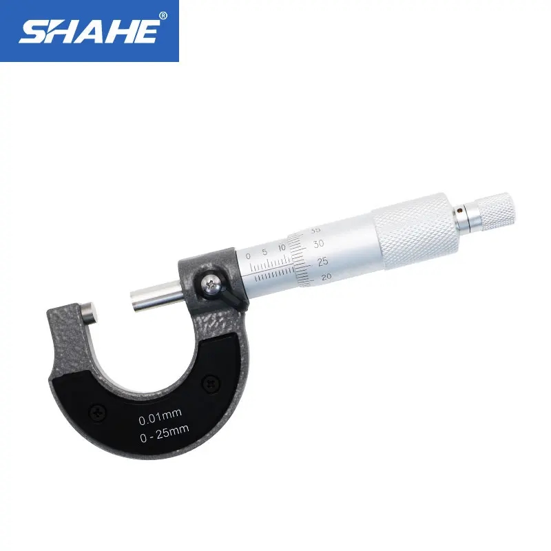 Shahe External Micrometer with 0.01 mm Accuracy for Measuring Parts from 0 to 25 mm