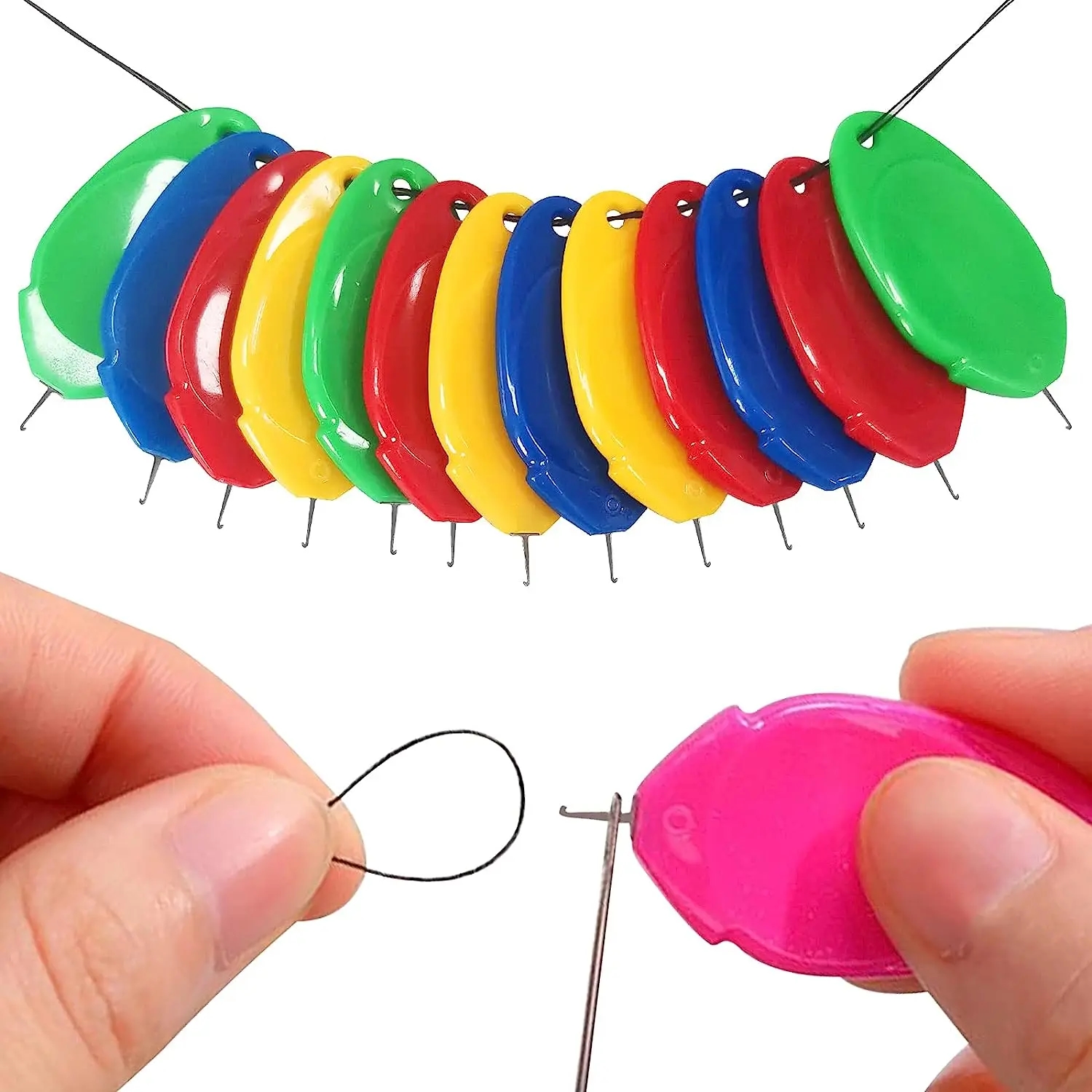 Set of plastic automatic threaders in different colors