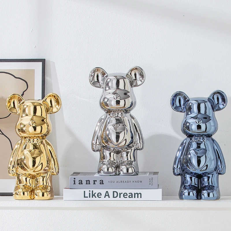 Ceramic bear statuette in a calm pale blue design, creates a sense of tranquility