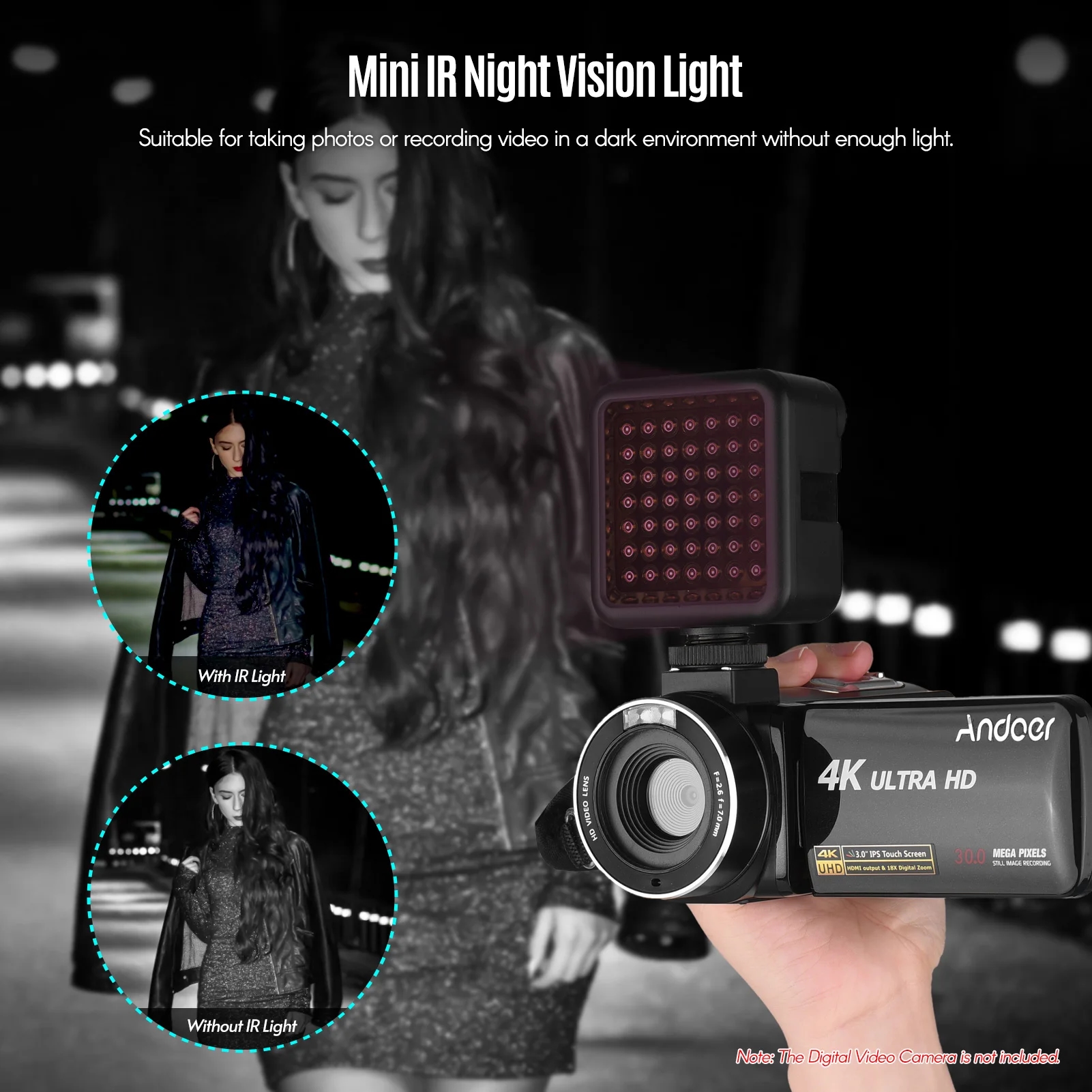 Easy mounting of Andoer IR49S IR floodlight on a camera