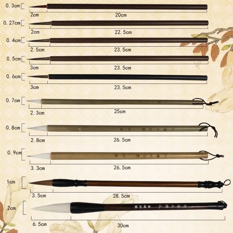 Set aus 10 Pinseln, geeignet für Anfänger in der Kalligrafie