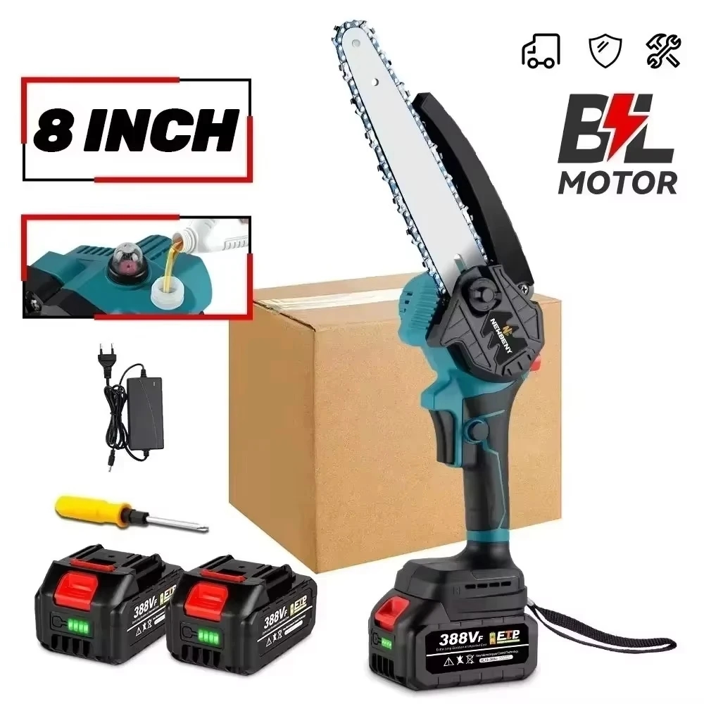 Compact and maneuverable electric saw cutting a small log