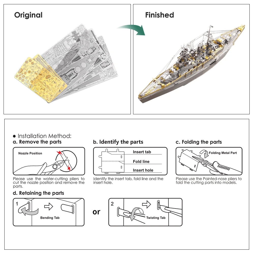 Numerous small metal parts used to build the ship model